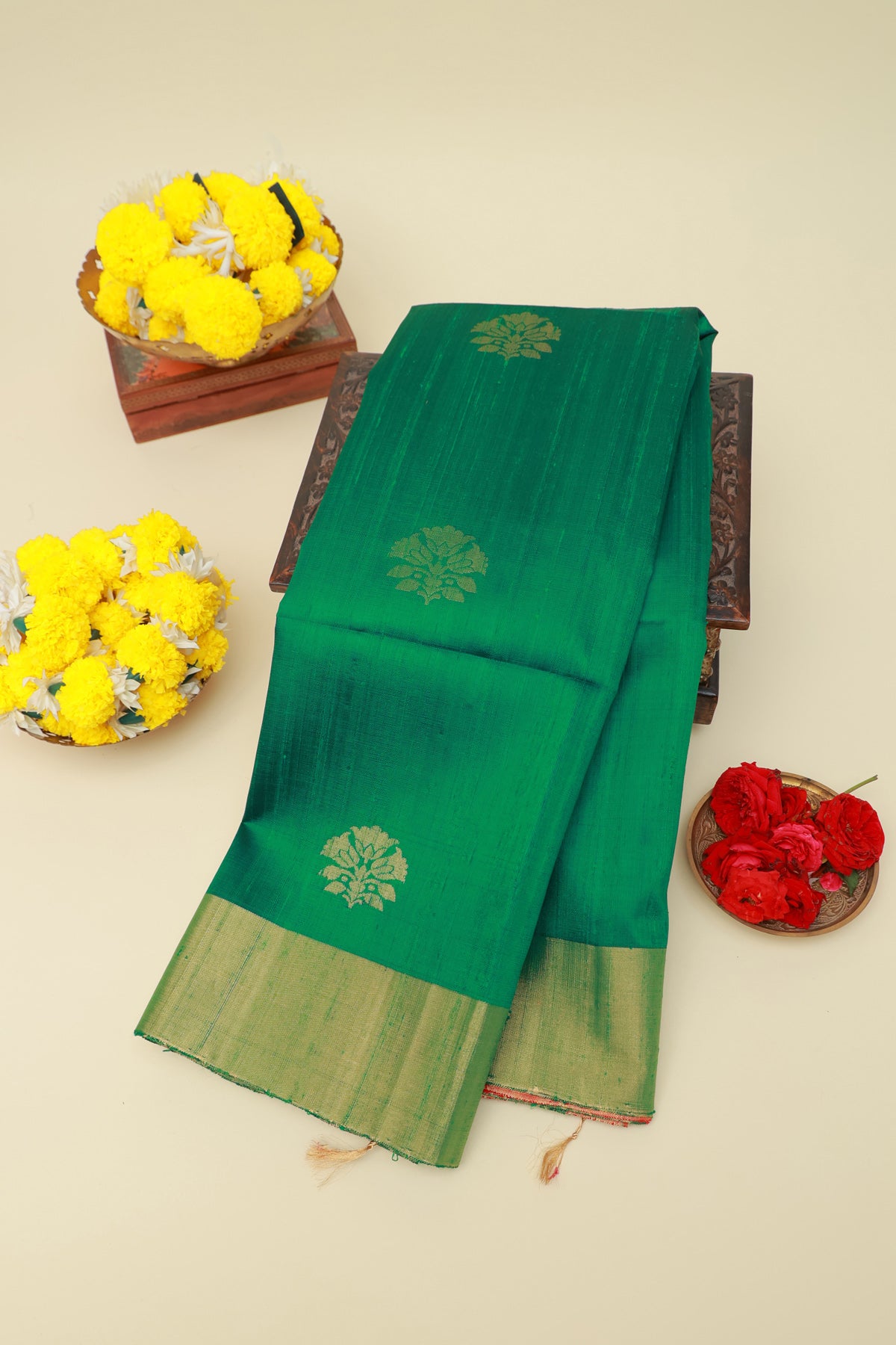 Matka Silk Dark Green Saree