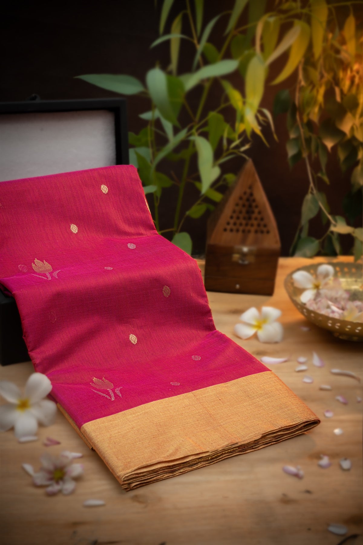 Chanderi Sico Motifs Rani Pink Saree