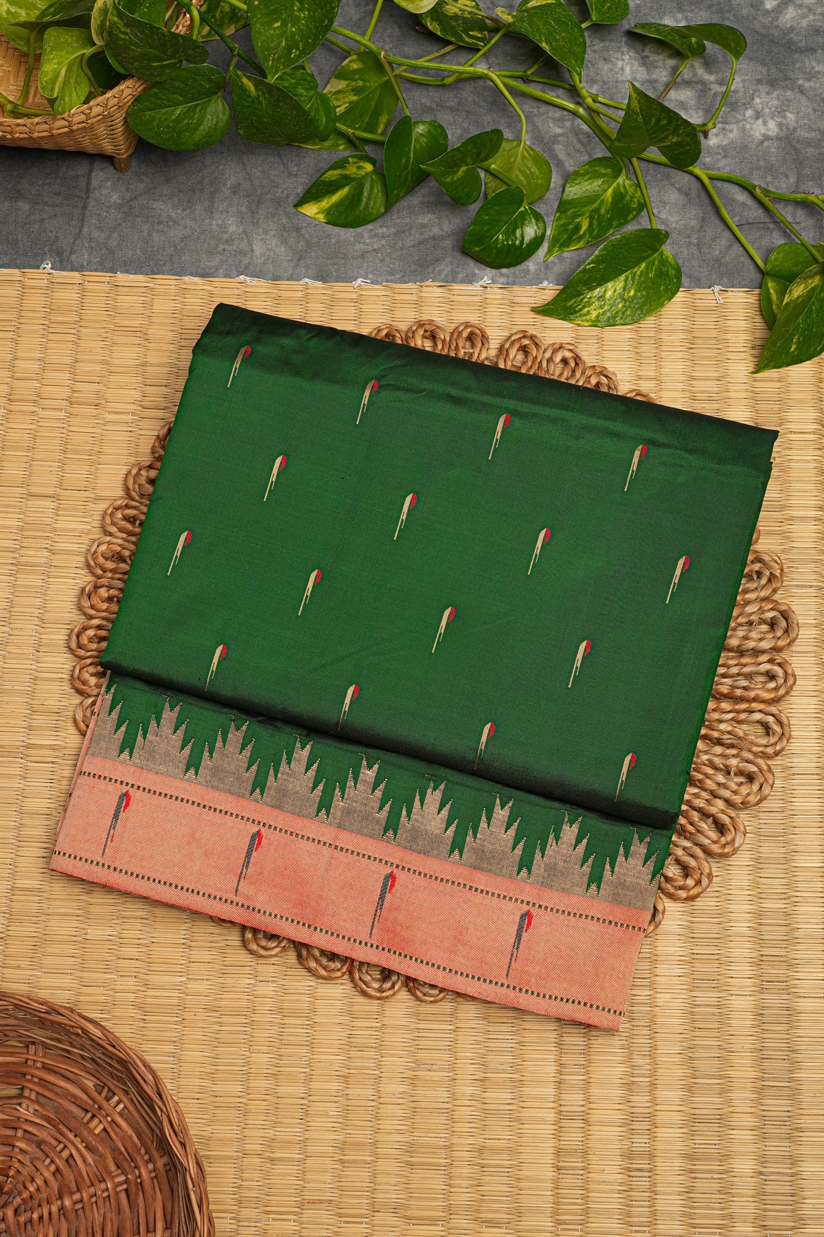 Paithani Silk Bottle Green Saree