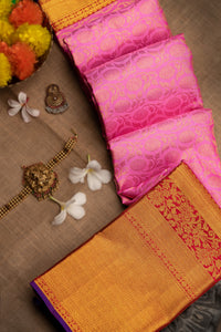 Mandir Blush Pink & Maroon Kanchipuram Jaal Saree