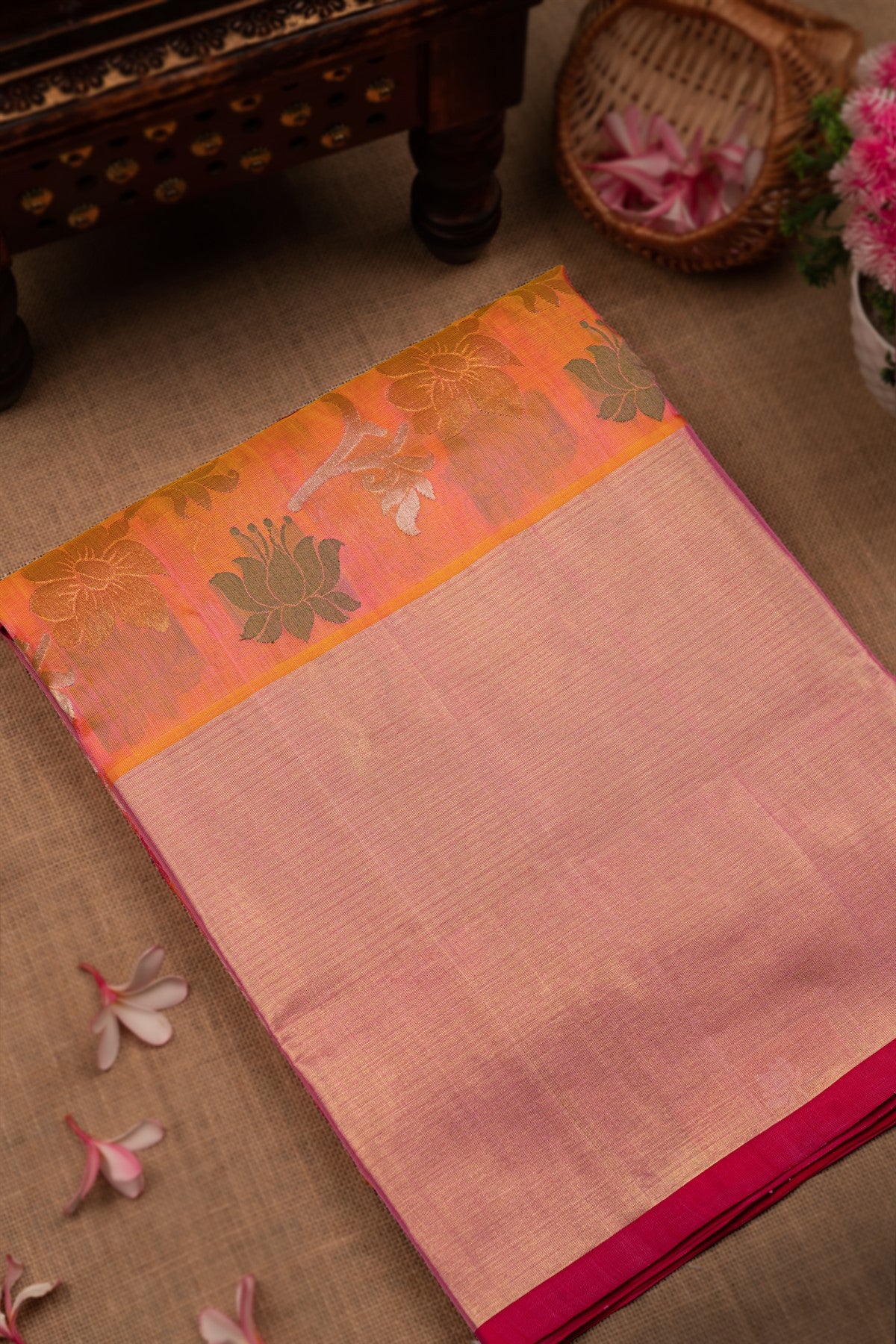 Mandir Peach & Pink Uppada Floral Jaal Saree