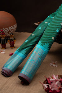 Varamahalakshmi Green & Light Blue Gadwal Checks And Buttis Saree