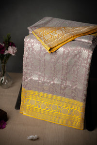 Mandir Beige & Mustard Banarasi Jaal Saree