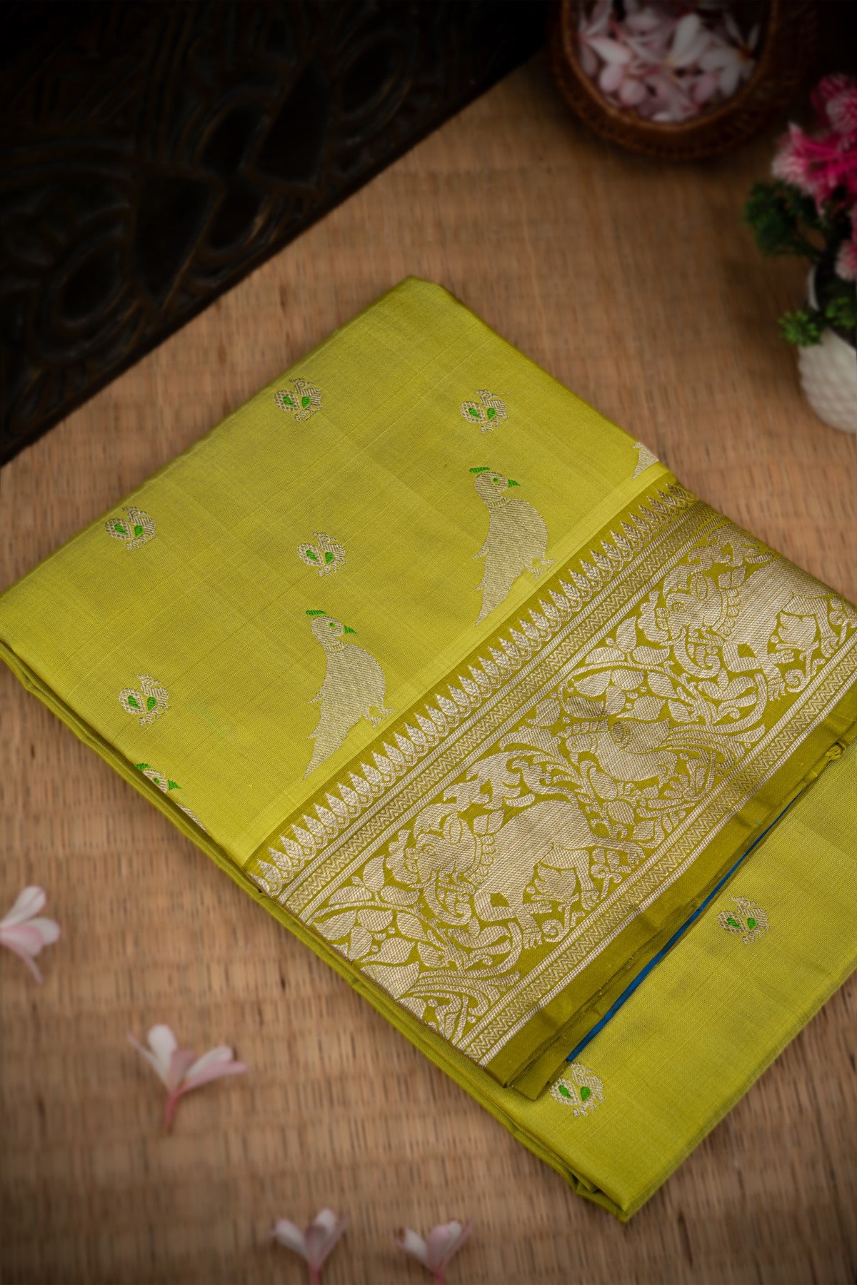 Mandir Light Green & Olive Green Uppada Buttis Saree