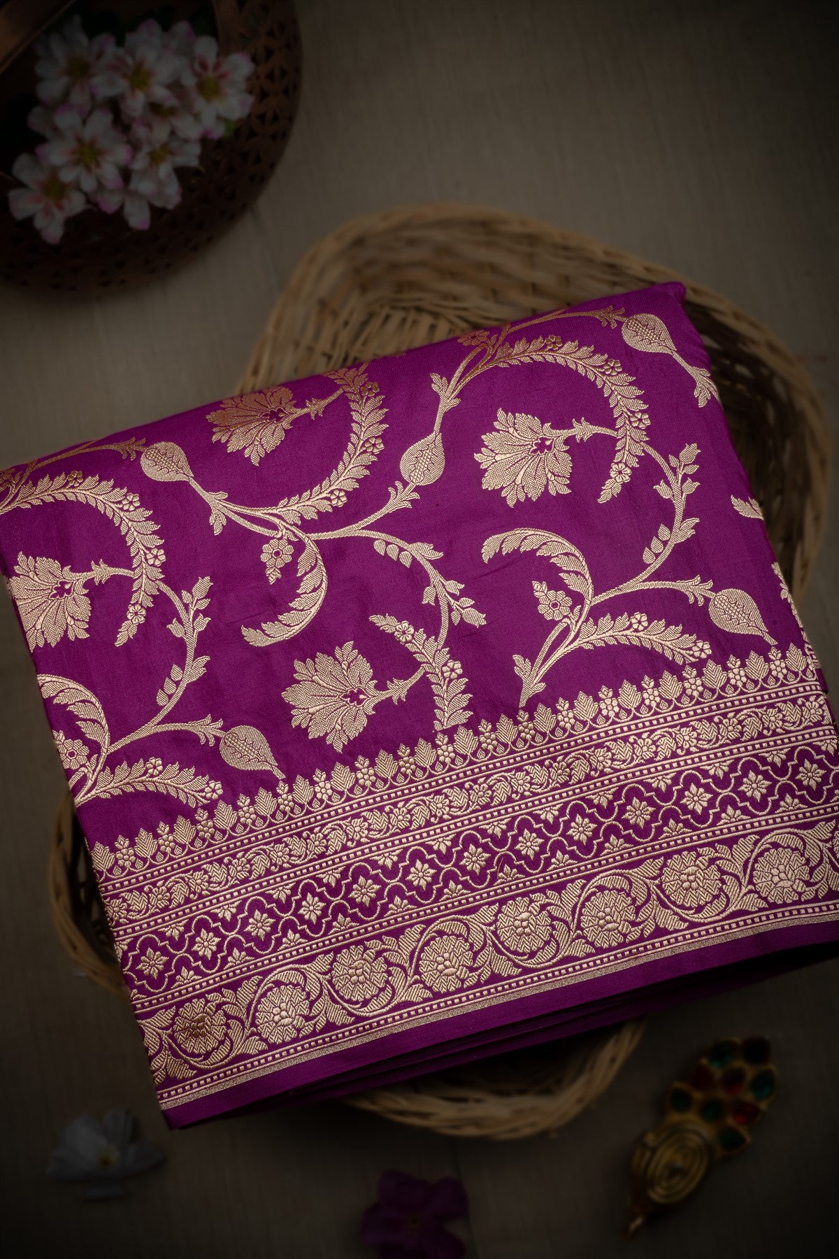 Varamahalakshmi Deep Magenta & Gold Banarasi Jaal Saree